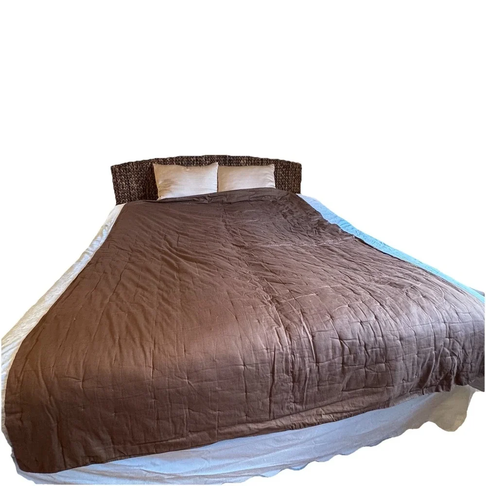Handmade Vintage Quilt Full Size 86x66 Heavy Brown Cotton Layering Quilt